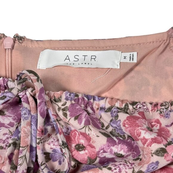 ASTR the Label Bow Tie Ruffle Midi Dress SZ M Pink Purple Floral Milkmaid - Picture 10 of 14